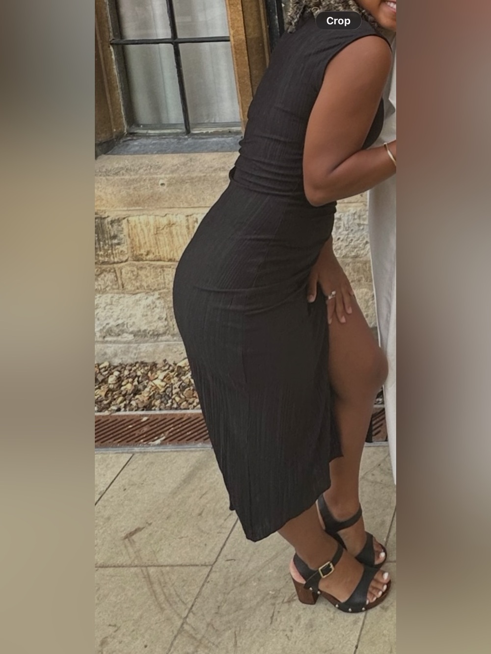 RIVER ISLAND Black Ribbed Midi dress with Side Split